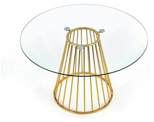 Masa sticla rotunda bucatarie LIVERPOOL, transparent/auriu, 120x120x75