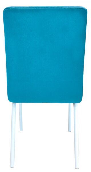 Set 6 scaune Miami, DENVER, catifea turcoaz, picioare metalice albe, 53x53x86 cm