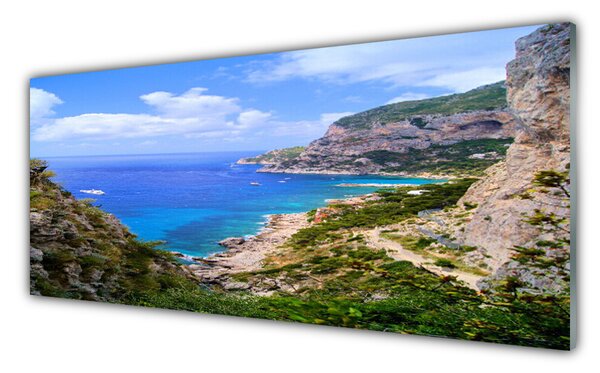 Panou sticla bucatarie Marea Munți Beach Peisaj Albastru Gri Maro Verde