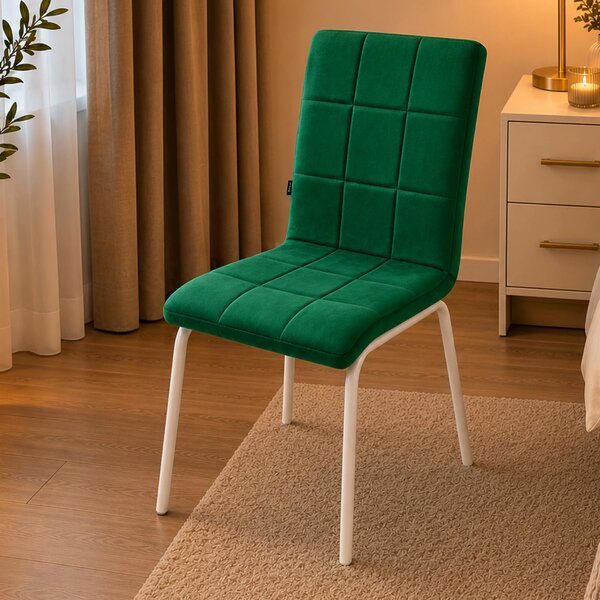Scaun Miami, DENVER, catifea verde, picioare metalice albe, 53x53x82 cm