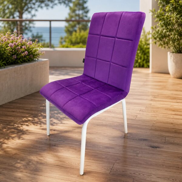 Scaun Miami, DENVER, catifea mov, picioare metalice albe, 53x53x82 cm