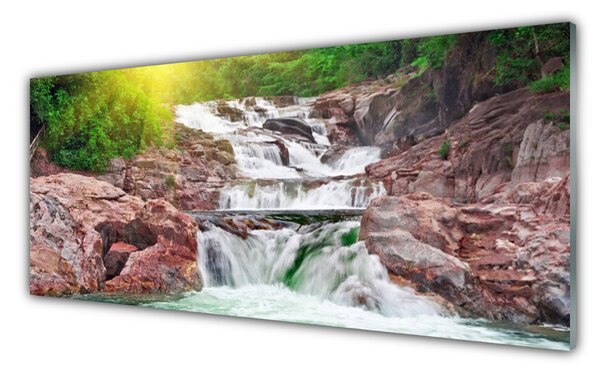 Tablou pe sticla Cascada Natura Verde Alb