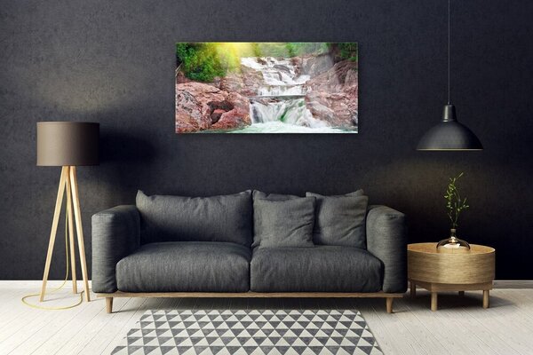 Tablou pe sticla Cascada Natura Verde Alb