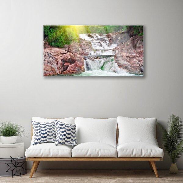 Tablou pe sticla Cascada Natura Verde Alb