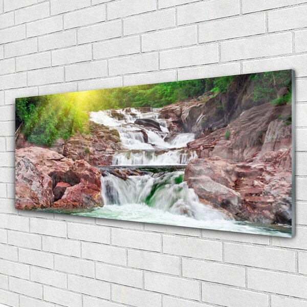 Tablou pe sticla Cascada Natura Verde Alb