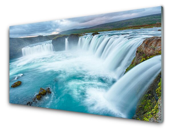 Panou sticla bucatarie Cascada Natura Albastru Alb