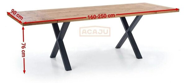 Masa extensibila XAVIER, stejar deschis/negru, lemn/otel, 160/250x90x7