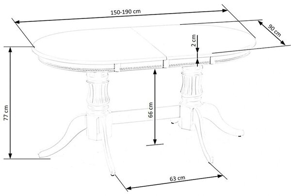 Masa alba vintage JOSEPH, 150/190x90x77 cm