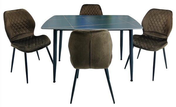 Set masa Viena neagra cu 4 scaune Goteborg maro, DENVER, blat ceramica, picioare negre, 120x80 cm