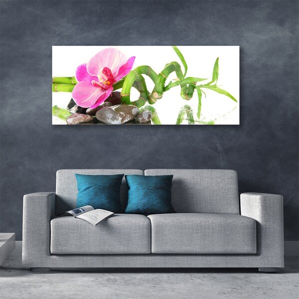 Tablou pe sticla Flori Floral Roz Verde Gri Alb