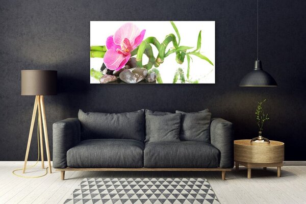 Tablou pe sticla Flori Floral Roz Verde Gri Alb
