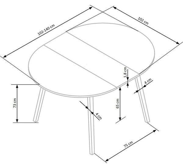 Masa extensibila RUBEN, alb/stejar, 102/142x102x73 cm
