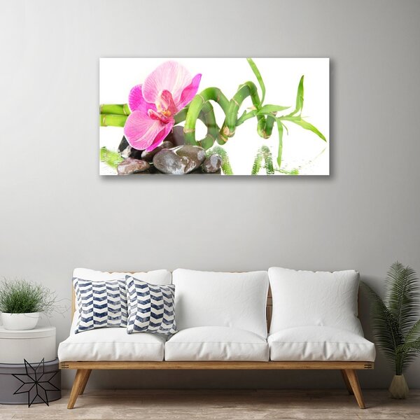 Tablou pe sticla Flori Floral Roz Verde Gri Alb