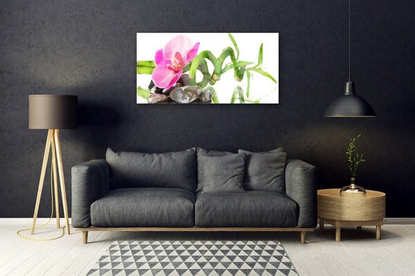 Tablou pe sticla Flori Floral Roz Verde Gri Alb