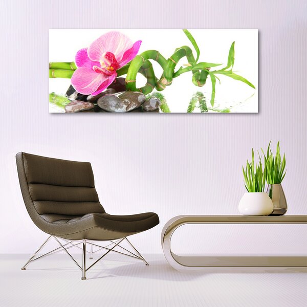 Tablou pe sticla Flori Floral Roz Verde Gri Alb