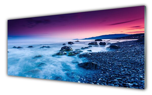 Tablou pe sticla Ocean Beach Peisaj violet roz albastru