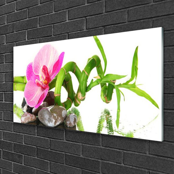 Tablou pe sticla Flori Floral Roz Verde Gri Alb