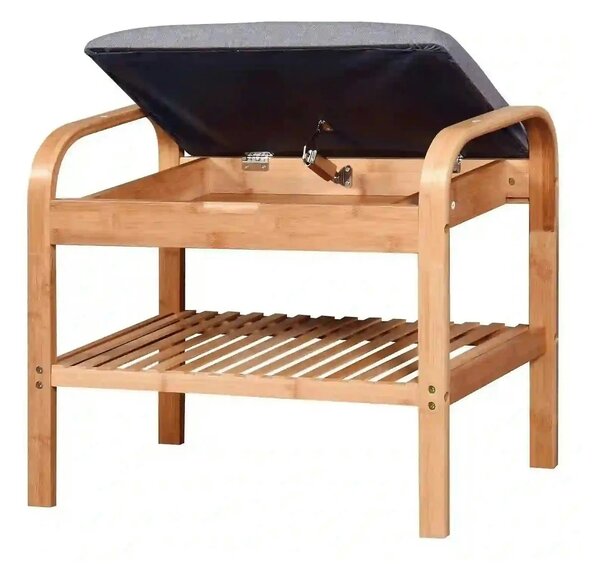 Pantofar ST12, gri/stejar natural, stofa/lemn, 60x33x50 cm