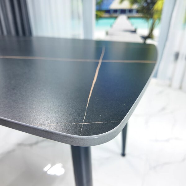 Set masa Viena neagra cu 4 scaune Osaka gri, DENVER, blat ceramica, picioare negre, 120x80 cm