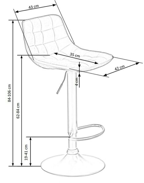 Scaun bar H95, albastru/negru, stofa catifelata/otel, 43x44x84/106 cm