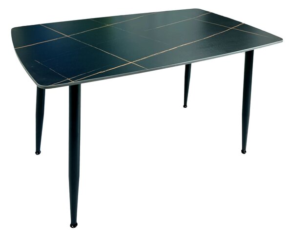 Masa Viena, DENVER, blat ceramic marmura neagra, picioare negre, 120x80x73 cm