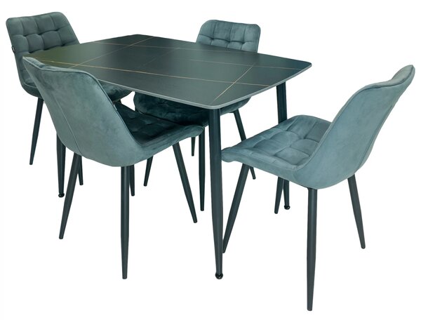 Set masa Viena neagra cu 4 scaune Osaka gri, DENVER, blat ceramica, picioare negre, 120x80 cm