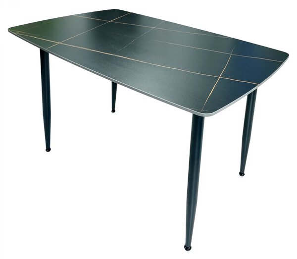 Masa Viena, DENVER, blat ceramic marmura neagra, picioare negre, 120x80x73 cm
