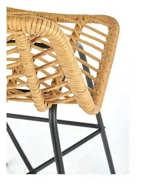 Scaun bar H97, negru/stejar, rattan sintetic/otel, 47x57x113 cm