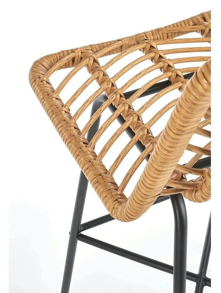 Scaun bar H97, negru/stejar, rattan sintetic/otel, 47x57x113 cm