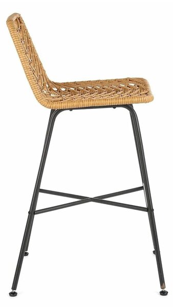 Scaun bar H97, negru/stejar, rattan sintetic/otel, 47x57x113 cm