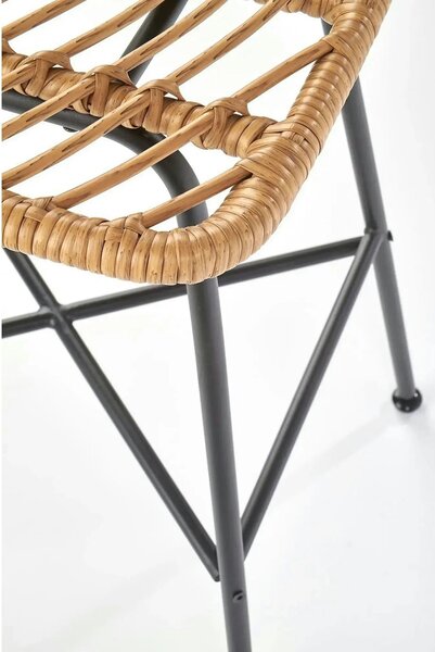 Scaun bar H97, negru/stejar, rattan sintetic/otel, 47x57x113 cm