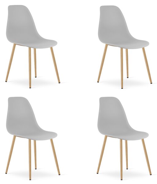 Set 4 Scaune Bucatarie/Dining Velo Plus Gri Deschis Picioare Metalice Finisaj Lemn