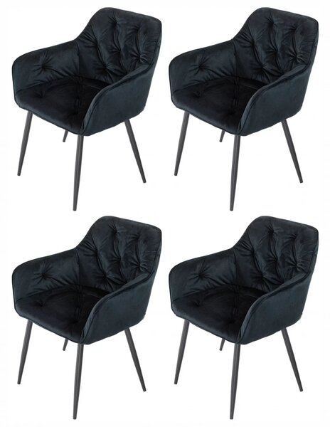 Set 4 scaune tip fotoliu Tokyo, catifea negru, picioare negre, 57x64x78 cm