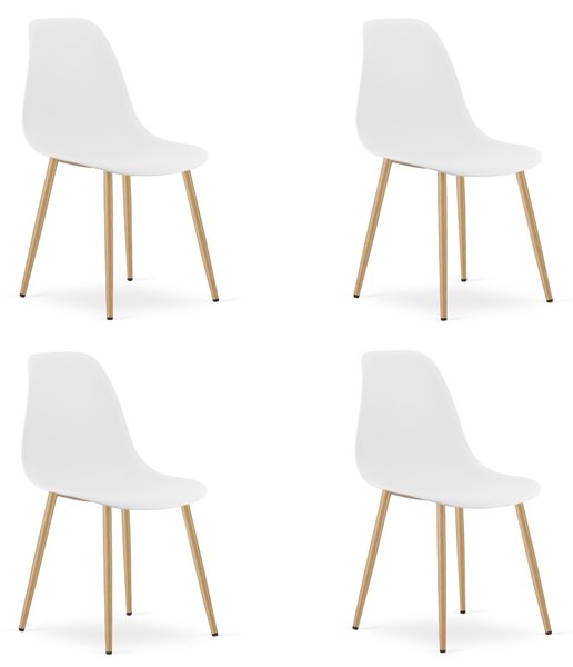 Set 4 Scaune Bucatarie/Dining Velo Plus Albe Picioare Metalice Finisaj Lemn