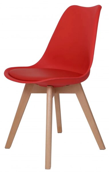 Set 2 scaune Stockholm, DENVER, piele ecologica rosie, picioare lemn, 48x50x82 cm