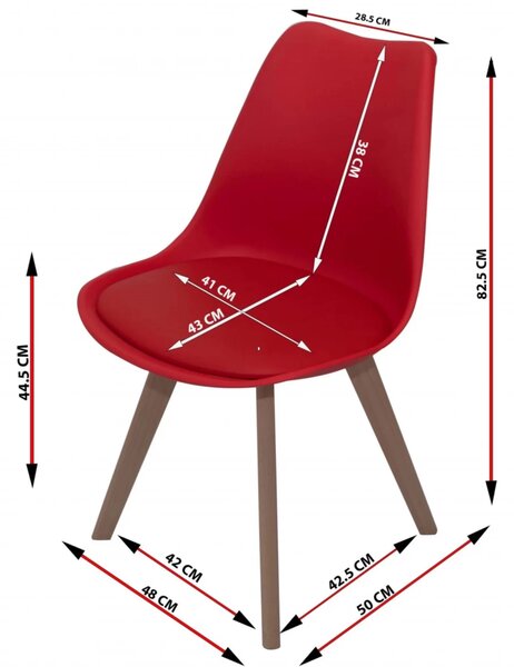 Set 2 scaune Stockholm, DENVER, piele ecologica rosie, picioare lemn, 48x50x82 cm