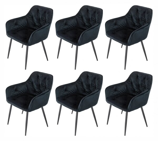 Set 6 scaune tip fotoliu Tokyo, catifea negru, picioare negre, 57x64x78 cm