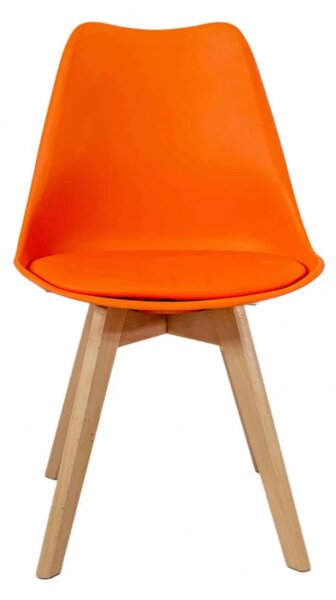 Set 2 scaune Stockholm, DENVER, piele ecologica portocalie, picioare lemn, 48x50x82 cm