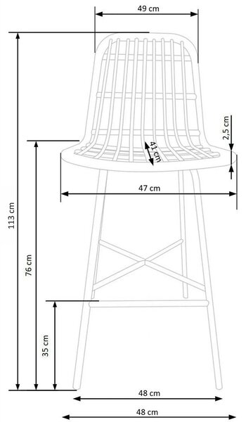 Scaun bar H97, negru/stejar, rattan sintetic/otel, 47x57x113 cm