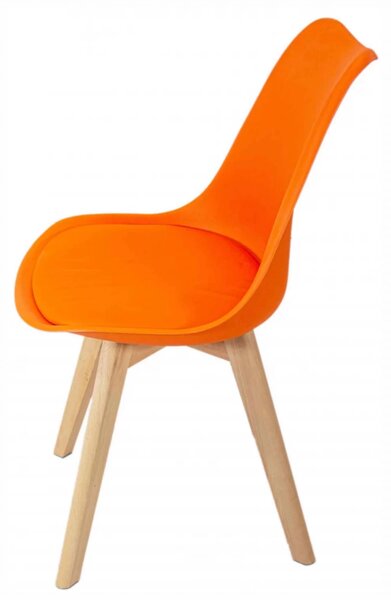 Set 2 scaune Stockholm, DENVER, piele ecologica portocalie, picioare lemn, 48x50x82 cm