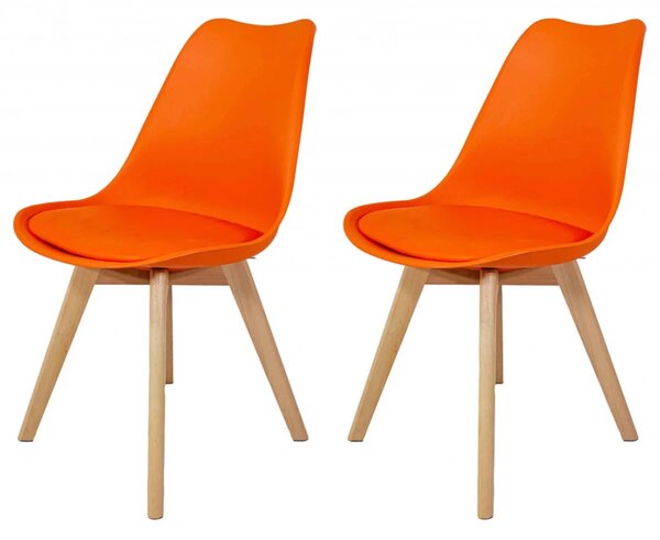 Set 2 scaune Stockholm, DENVER, piele ecologica portocalie, picioare lemn, 48x50x82 cm