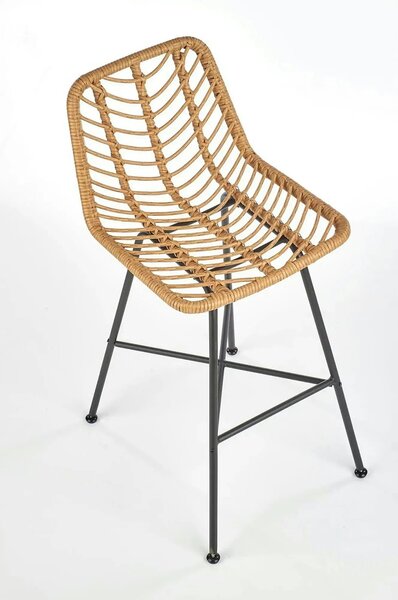 Scaun bar H97, negru/stejar, rattan sintetic/otel, 47x57x113 cm