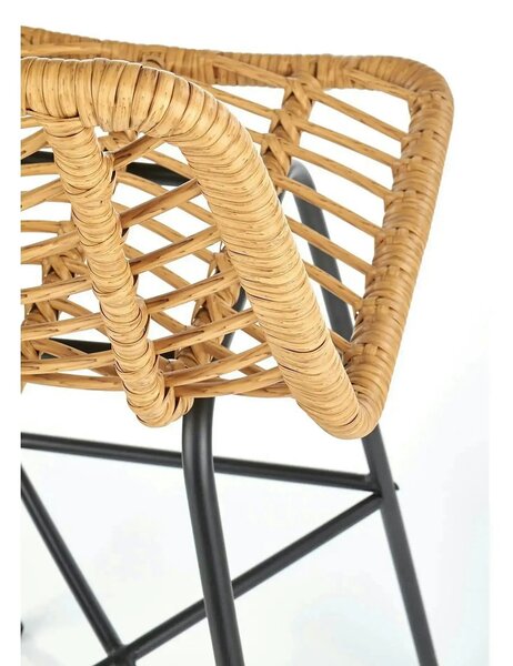 Scaun bar H97, negru/stejar, rattan sintetic/otel, 47x57x113 cm