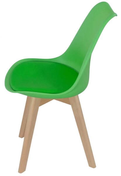 Set 6 scaune Stockholm, DENVER, piele ecologica verde, picioare lemn, 48x50x86 cm