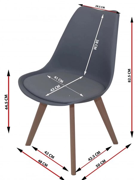 Set 2 scaune Stockholm, DENVER, piele ecologica gri, picioare lemn, 48x50x82 cm