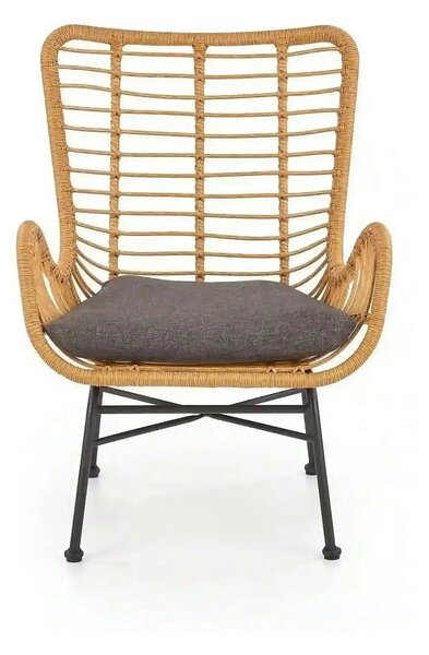 Fotoliu gradina IKARO, bej/gri, rattan sintetic/otel, 69x58x93x42 cm