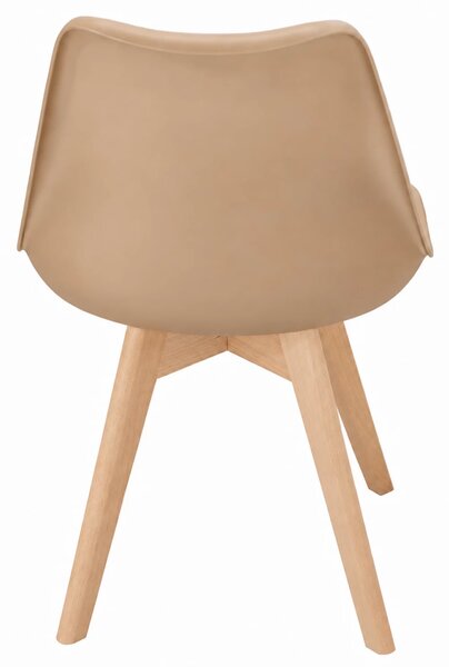 Set 4 scaune Stockholm, DENVER, piele ecologica cappuccino, picioare lemn, 48x50x84 cm