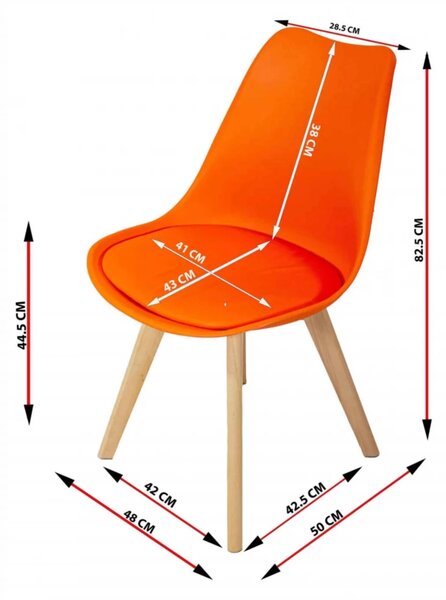 Set 2 scaune Stockholm, DENVER, piele ecologica portocalie, picioare lemn, 48x50x82 cm