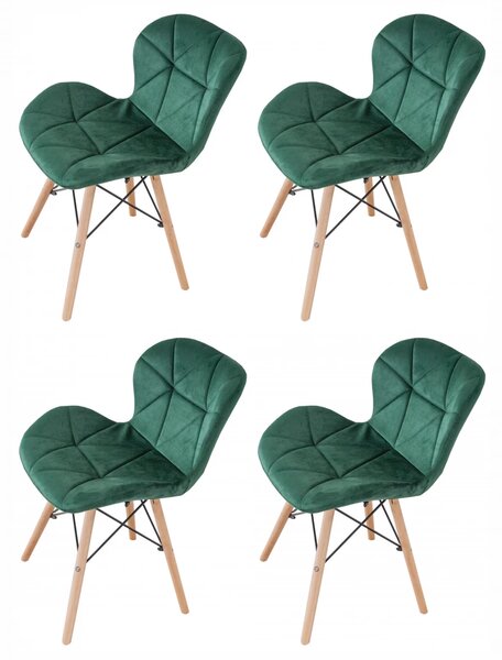 Set 4 scaune Oslo, DENVER, catifea verde, picioare lemn, 48x39x74 cm