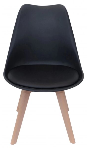 Set 4 scaune Stockholm, DENVER, piele ecologica neagra, picioare lemn, 48x50x84 cm